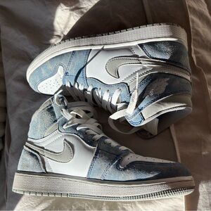 Blue and White High-Top Jordan 1s Sneakers